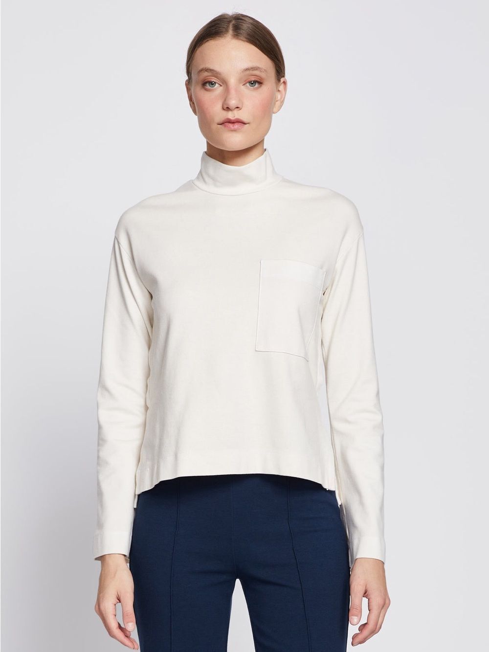 Anthropologie Stateside Ponte Long Sleeve Pocket Mock Neck Top in Cream